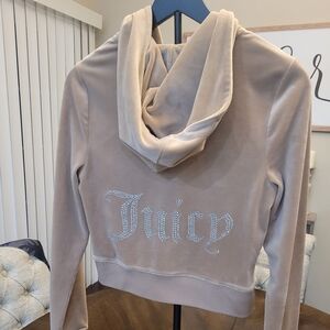 Juicy Couture Beige Velour Hoodie with Rhinestone Logo